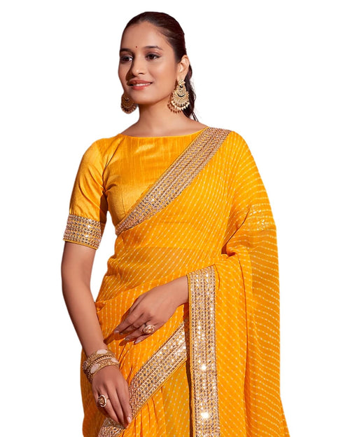Vasthrlay Georgette Embroidery Unstitched Yellow Saree