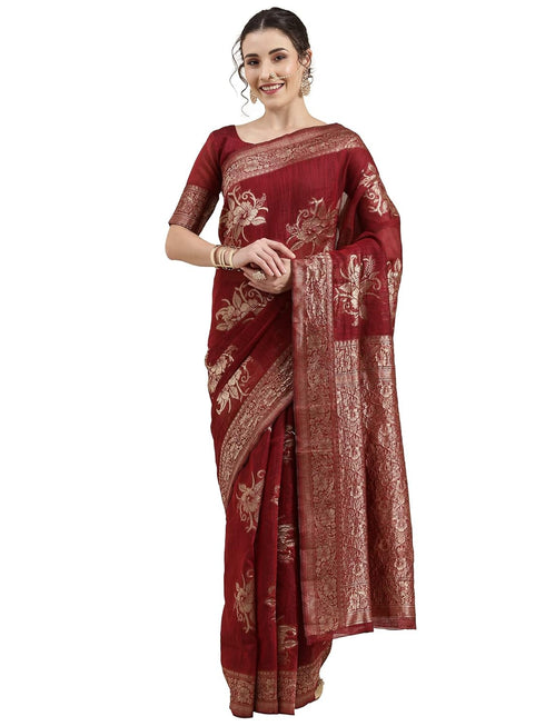 Vasthrlay Banarasi Unstitched Maroon Ethnic Wear