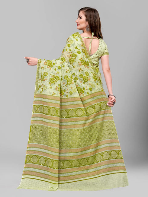 Vasthrlay Cotton Printed Mulmul Cream Saree
