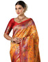 Vasthrlay Womens Banarasi Yellow Saree With Red Unstitched Blouse Piece