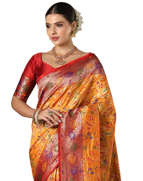 Vasthrlay Womens Banarasi Unstitched Yellow Saree
