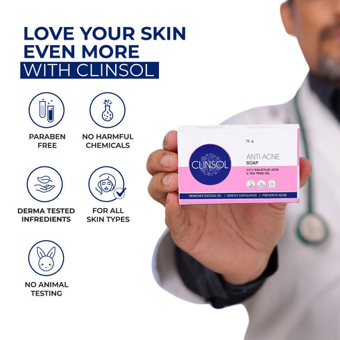 Clinsol Anti-Acne Soap 75G With Tea Tree Oil And Vitamin E