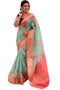 Vasthrlay Kanjivaram Organza Kalamkari Cream Purple Ethnic Wear