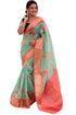 Vasthrlay Kanjivaram Organza Kalamkari Cream Purple Ethnic Wear