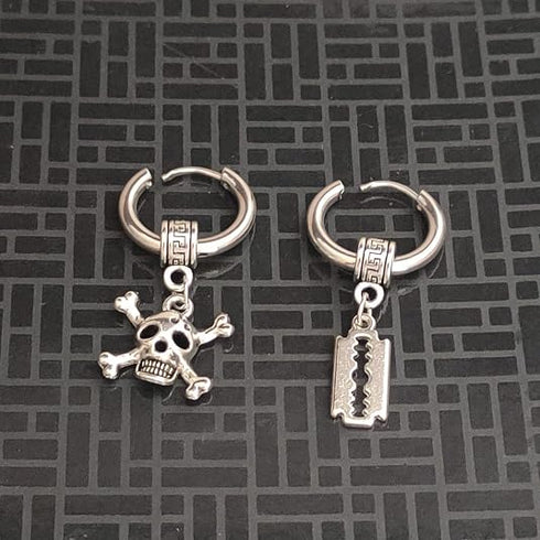 M Men Style Men Gothic Skeleton Head With Razor Blade Titanium