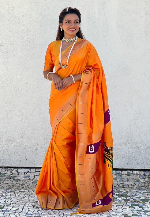 Vasthrlay Kanjivaram Paithani Unstitched Mahendi Ethnic Wear
