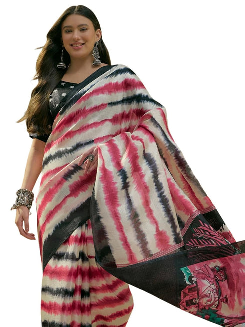 Vasthrlay Womens Printed Unstitched Beige Saree