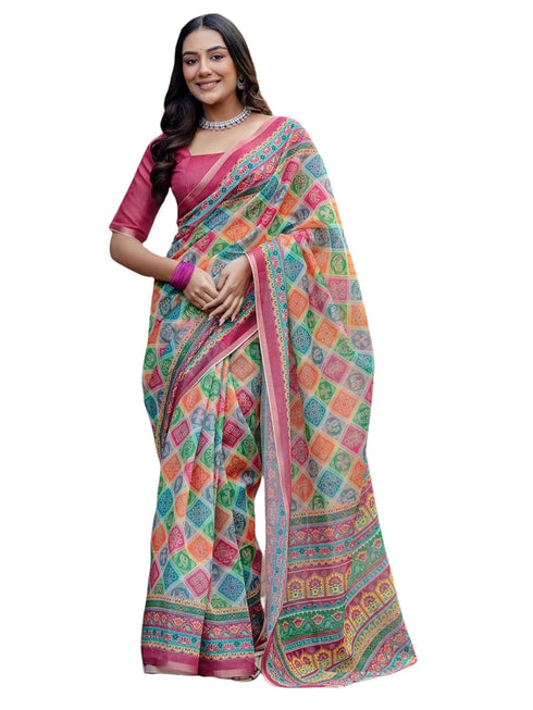 Vasthrlay Womens Printed Unstitched Multicolor Saree