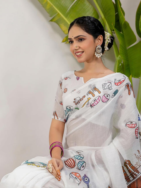 Vasthrlay Printed White1 White Saree