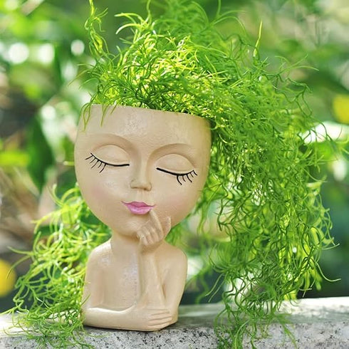 Tomar Decor Resin Face Planter Pot with Drainage Hole