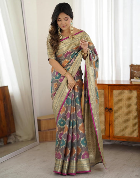 Vasthrlay Banarasi Kanjivaram Unstitched Black Saree