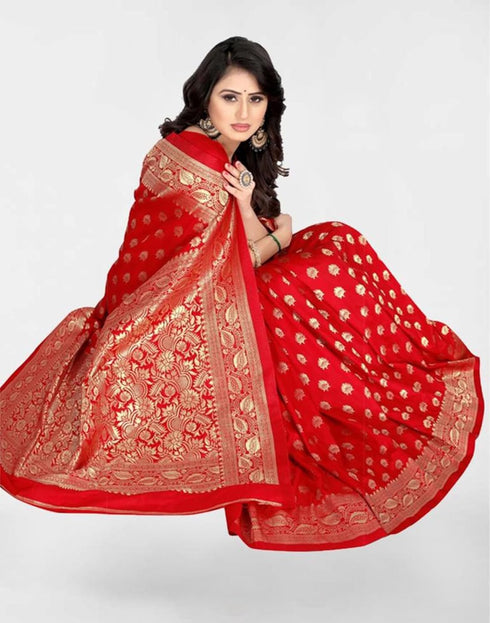 Vasthrlay Banarasi Jacquard Unstitched Yellow Saree