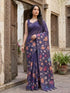 Vasthrlay Purple Floral Linen Saree With Solid Black Unstitched Blouse
