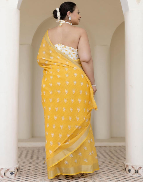 Vasthrlay Womens Printed Unstitched Orange Saree