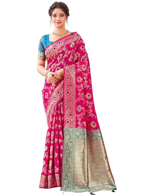 Vasthrlay Womens Banarasi Unstitched Yellow Saree