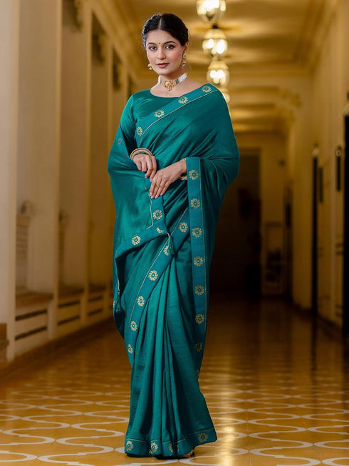 Vasthrlay Womens Unstitched Blouse Dark Green Saree