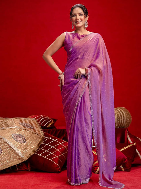 Vasthrlay Sequins Embroidery Red Saree