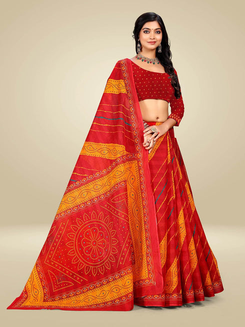 Vasthrlay Bandhani Swarovski Traditional Red Saree