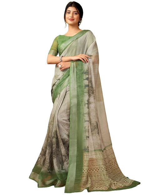 Vasthrlay Womens Cotton Printed Brown Saree
