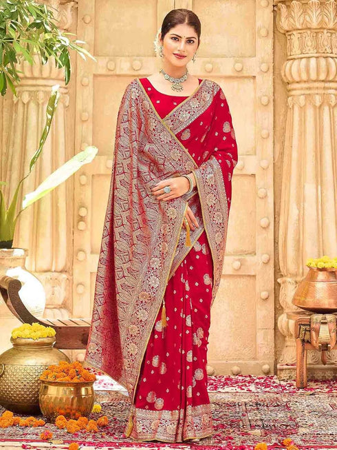 Vasthrlay Womens Banarasi Unstitched Mauve Saree