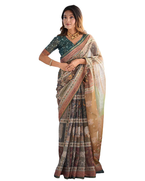 Vasthrlay Handloom Grey Green Traditional Saree
