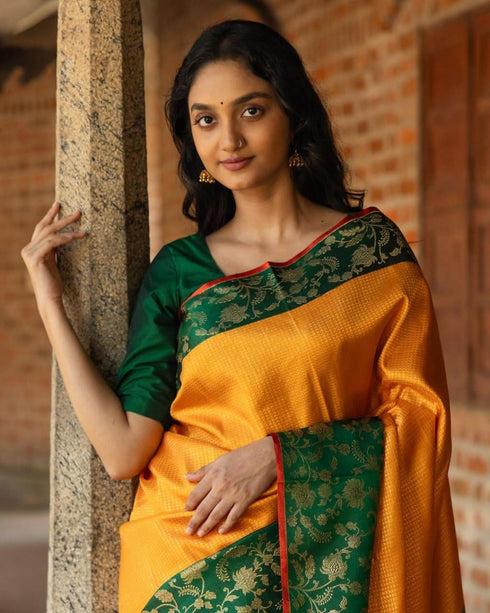 Vasthrlay Yellow Banarasi Wedding Saree