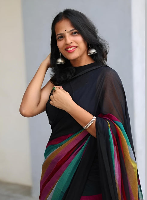 Vasthrlay Black Unstitched Saree