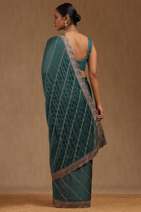 Vasthrlay Olive Chiffon Embellished