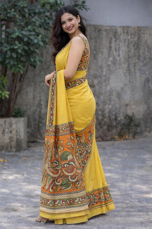 Vasthrlay Kalamkari Printed Cotton Linen Traditional