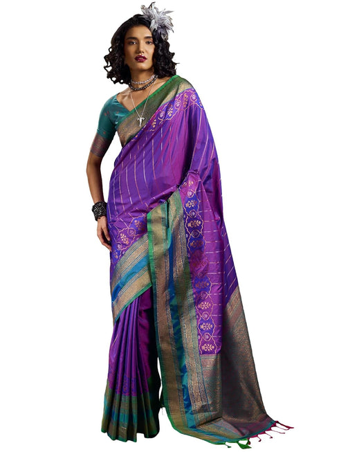 Vasthrlay Striped Tassels Unstitched Designer Ethnic Wear