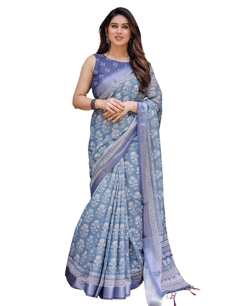 Vasthrlay Turquoise Floral Embroidered Saree