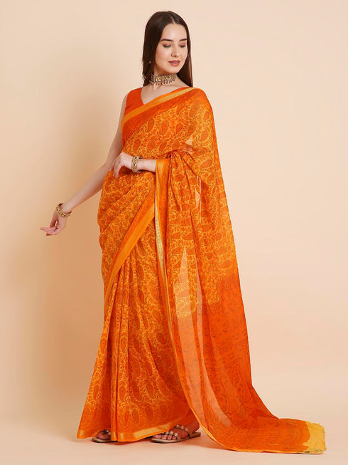 Vasthrlay Cotton Printed Mulmul Blue Saree