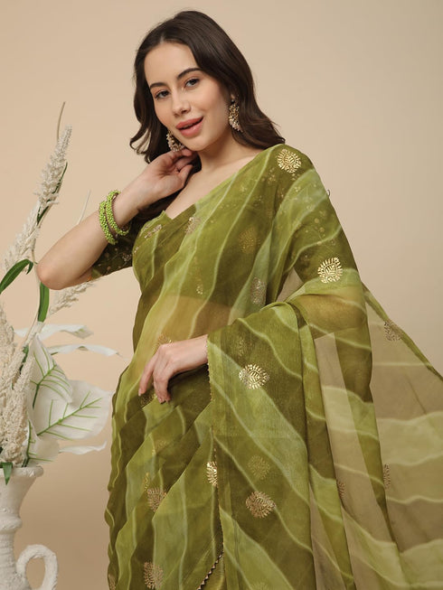 Vasthrlay Georgette Leheriya Embroidered Rani Saree