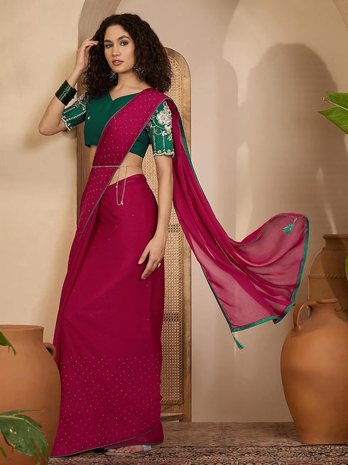 Vasthrlay Shimmer Embroidery Peach Saree