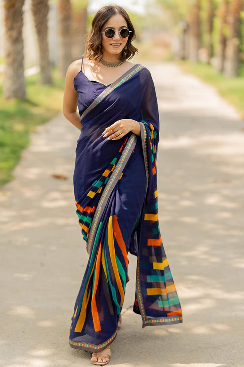 Vasthrlay Fashion Georgette Geometric Green Ethnic Wear