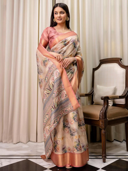 Vasthrlay Weaving Printed Mauve Saree
