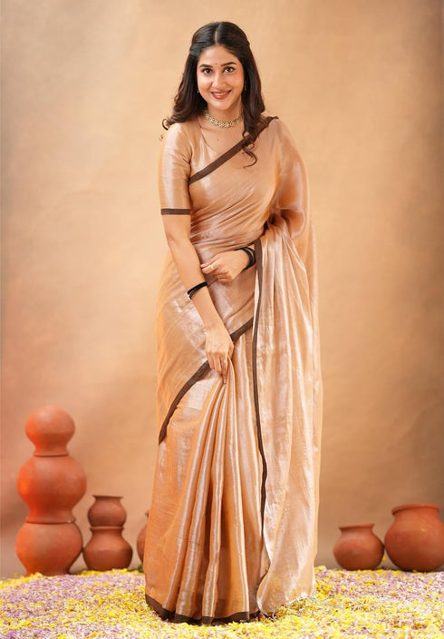 Vasthrlay Handloom Unstitched Brown Ethnic Wear