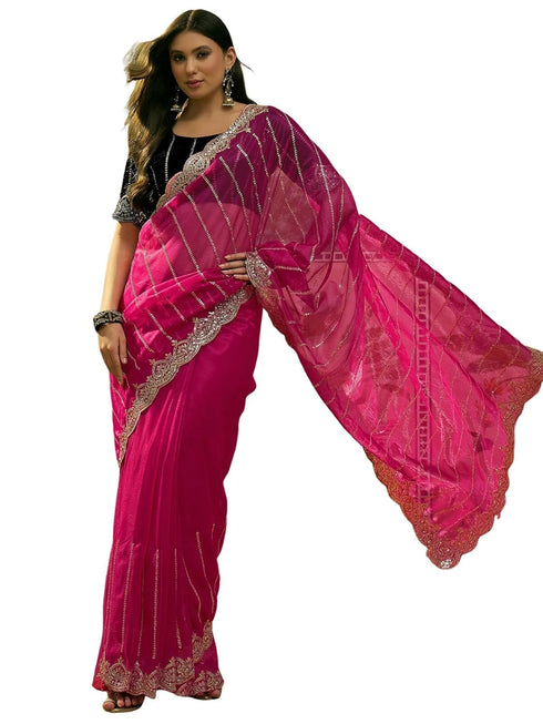 Vasthrlay Sequins Embroidery Turquoise Saree