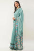 Vasthrlay Turquoise Blue Patchwork Print Polyester Saree With Zari Border And Unstitched Blouse Piece