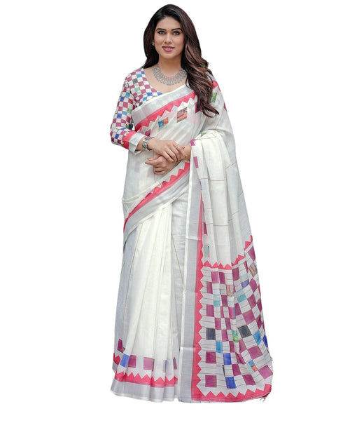 Vasthrlay Womens Printed Unstitched Light Green Saree