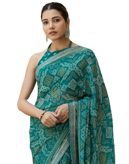 Vasthrlay Georgette Bandhani Unstitched Maroon Saree