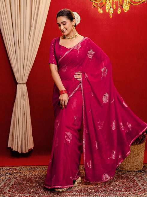 Vasthrlay Shimmer Scalloped Peacock Saree