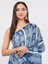 Vasthrlay Blue White Linen Floral | Striped | Check Design Printed Saree With Solid Unstitched Linen Blouse Piece