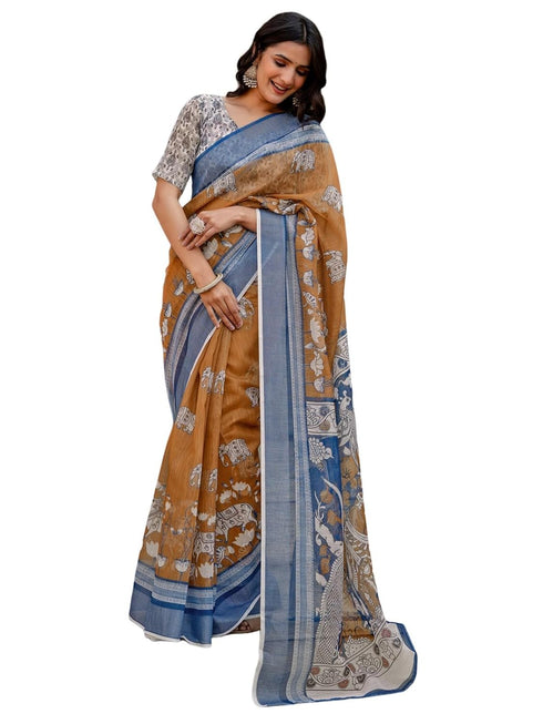 Vasthrlay Womens Printed Unstitched Multicolor Saree
