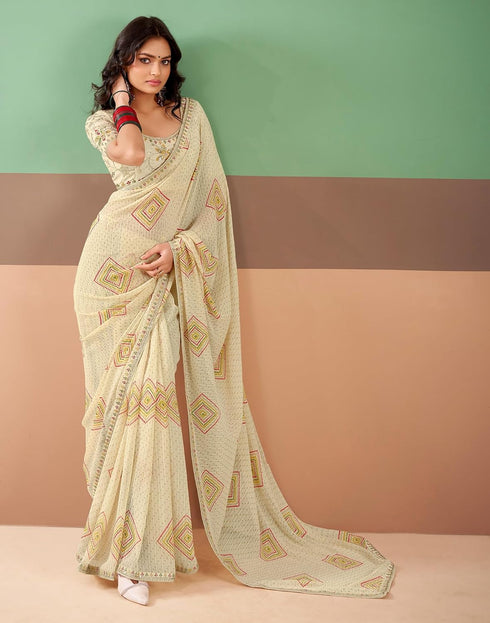 Vasthrlay Georgette Embroidery Unstitched Dark Green Saree