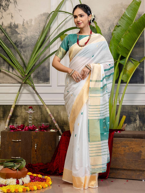 Vasthrlay Special Weaving Unstitched White Saree