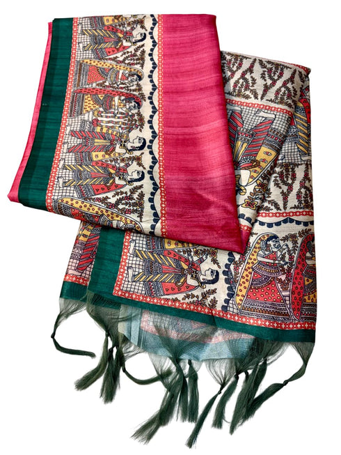 Vasthrlay Tussar Ghicha Traditional Kalamkari Madhubani