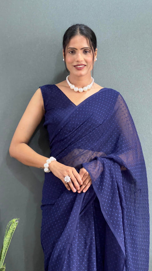 Vasthrlay Navy Blue Georgette Unstitched Saree