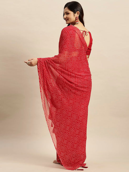 Vasthrlay Chiffon Bandhani Printed Teal Saree