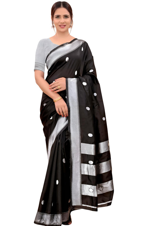 Vasthrlay Silver Banarasi Unstitched Saree